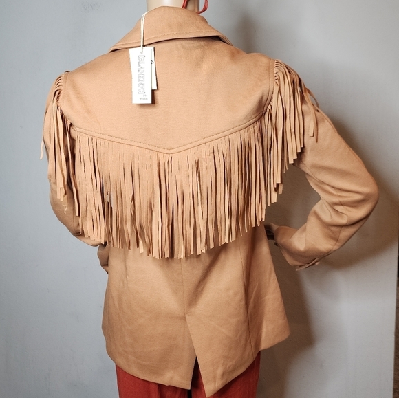 NWT Blank NYC Tan Ponte Fringe Blazer Jacket Women's Size XS - Picture 6 of 16